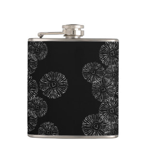 Abstracte bloemen, zwart en wit heupfles