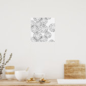 Abstracte bloemen, zwart en wit poster (Keuken)