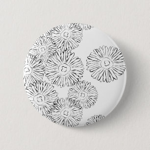 Abstracte bloemen, zwart en wit ronde button 5,7 cm