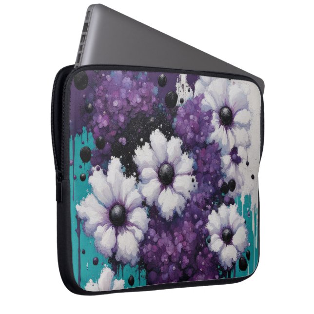 Abstracte bloemendruppels laptop sleeve (Voorkant Rechts)