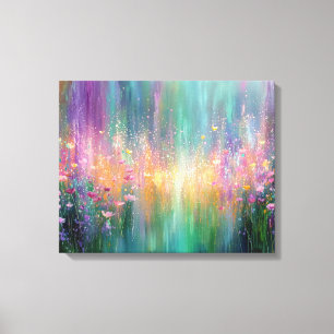Abstracte bloemenschildering met levendige kleuren canvas afdruk