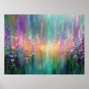 Abstracte bloemenschildering met levendige kleuren poster