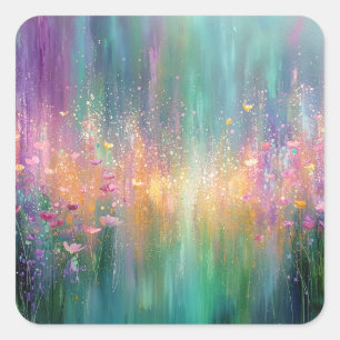 Abstracte bloemenschildering met levendige kleuren vierkante sticker