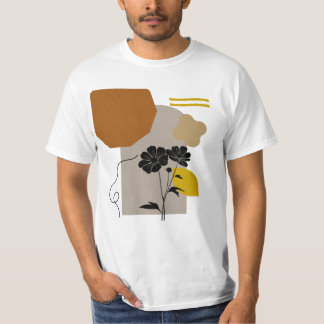 Abstracte bloemensilhouet in beige t-shirt