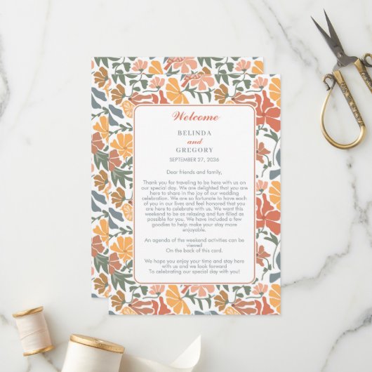 Abstracte bloemenvogels Midcentury huwelijksreis Programma (Voorkant / Achterkant in situ)