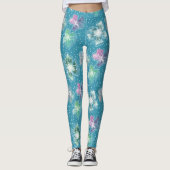 Abstracte bloemetjes op mooie lichtblauwe tinten leggings (Voorkant)