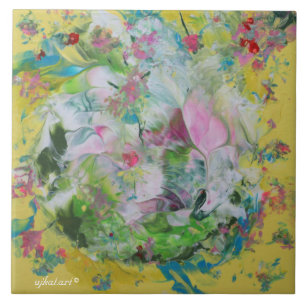 Abstracte bloemige keramische Tegel Tegeltje