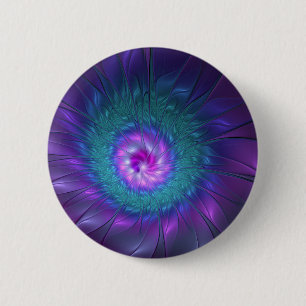 Abstracte bloemige schoonheid kleurrijke fractale ronde button 5,7 cm
