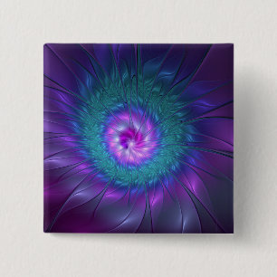 Abstracte bloemige schoonheid kleurrijke fractale vierkante button 5,1 cm