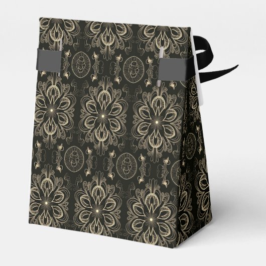 Abstracte bloemige zwarte en gouden tent bedankdoosjes (Achterkant)