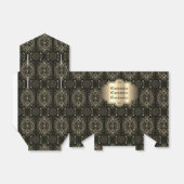 Abstracte bloemige zwarte en gouden tent bedankdoosjes (Uitgevouwen)