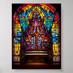 Abstracte bloemkathedraal orgel glas-in-lood kunst poster
