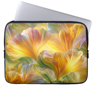 Abstracte bloemkunst met gele bloemblaadjes laptop sleeve