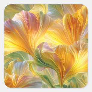 Abstracte bloemkunst met gele bloembladen vierkante sticker