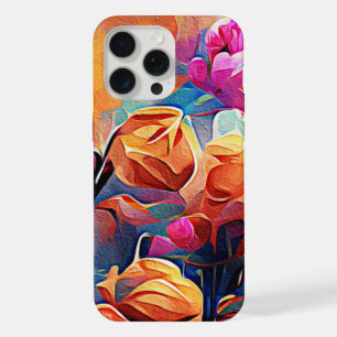 Abstracte bloemkunst oranje rood blauwe bloemen iPhone 15 pro max hoesje