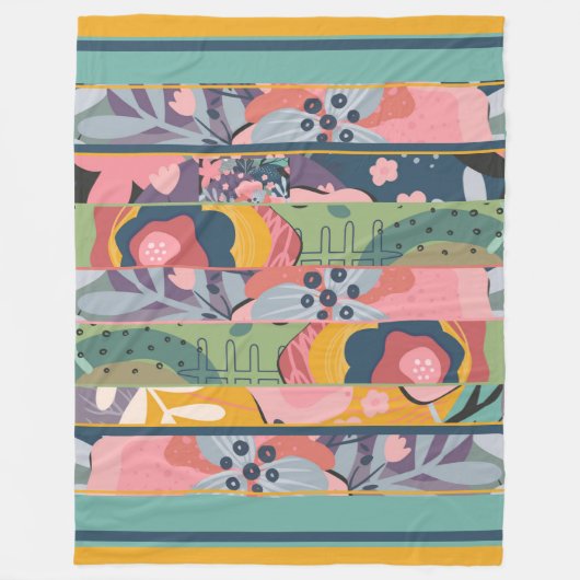 Abstracte bloempatchwork fleece deken (Voorkant)