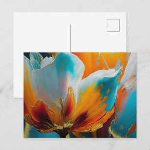 Abstracte bloesem in oranje en blauwgroen briefkaart