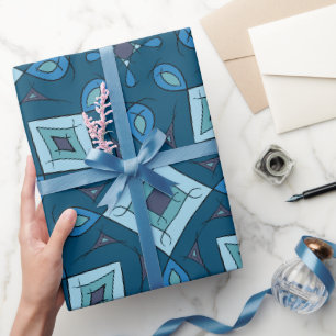 Abstracte blokjes, diamanten, blauw groene kleuren cadeaupapier