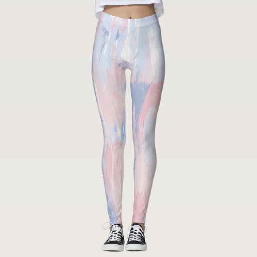 Abstracte Blos en Blauwe Verfstreken Leggings (Voorkant)