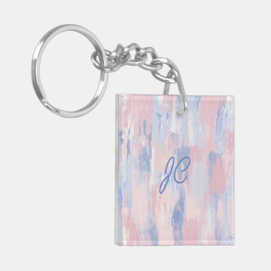 Abstracte Blos en Blauwe Verfstreken Sleutelhanger (Voorkant Links)