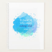 Abstracte  Blot voor Chic Modern Blue Waterverf Planner (Voorkant)