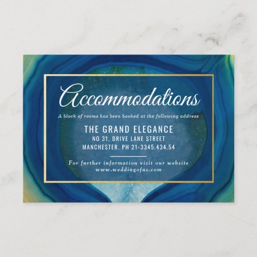 Abstracte Blue Agate Pattern Huwelijksaccommodatie Informatiekaartje (Voorkant)
