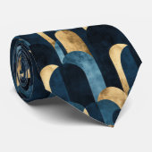 Abstracte Blue Gold Navy Stropdas (Opgerold)