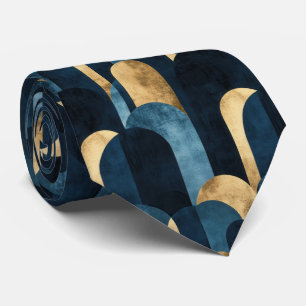 Abstracte Blue Gold Navy Stropdas