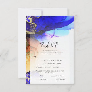 Abstracte Blue Oranje Gold Wedding RSVP-kaart RSVP Kaartje