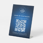 Abstracte Blue Salon Business QR-code en Logo Reclamebord Met Voetstuk (Voorkant)