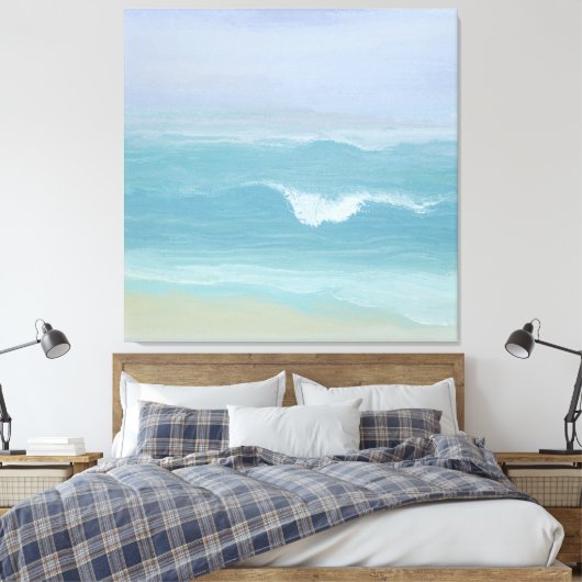 Abstracte Blue Seashore Small Wave Waterverf Canvas Afdruk (Insitu (Slaapkamer))