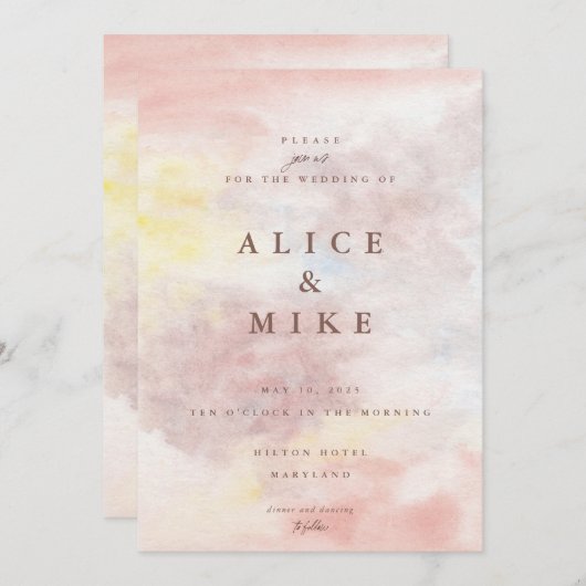 Abstracte Blush en Gele Waterverf Achtergrond In Kaart (Voorkant / Achterkant)