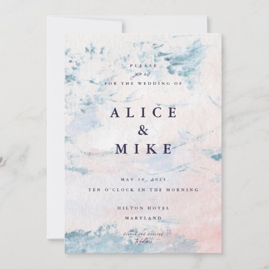 Abstracte Blush en Sky Blue Waterverf Achtergrond Kaart (Voorkant)