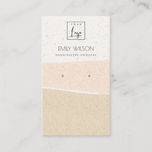 ABSTRACTE BLUSH PINK CERAMIC WAVES EARING DISPLAY VISITEKAARTJE (Voorkant)