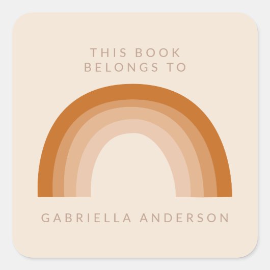 Abstracte Boho 70s Rainbow Terracotta Bookplate Vierkante Sticker (Voorkant)