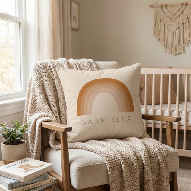 Abstracte Boho 70s Rainbow Terracotta Gepersonalis Kussen (Creator heeft geüpload)