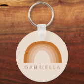 Abstracte Boho 70s Rainbow Terracotta Gepersonalis Sleutelhanger (Voorkant)