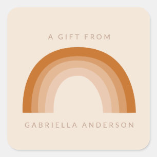 Abstracte Boho 70s Rainbow Terracotta Gepersonalis Vierkante Sticker