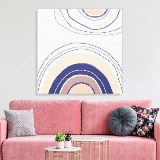 Abstracte Boho Arches - Blauw en beige Canvas Afdruk (Insitu (Woonkamer))