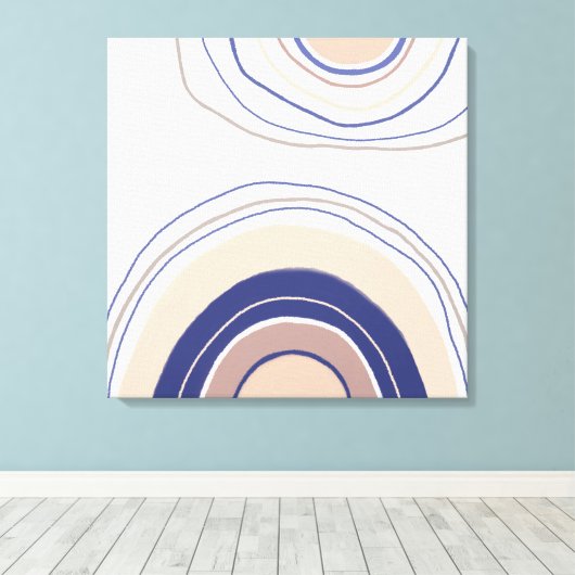 Abstracte Boho Arches - Blauw en beige Canvas Afdruk (Insitu (Houten vloer))