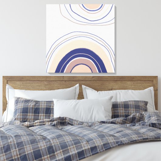 Abstracte Boho Arches - Blauw en beige Canvas Afdruk (Insitu (Slaapkamer))