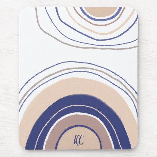 Abstracte Boho Arches - Blauw en beige Muismat (Voorkant)