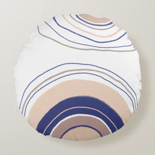Abstracte Boho Arches - Blauw en beige Rond Kussen (Voorkant)