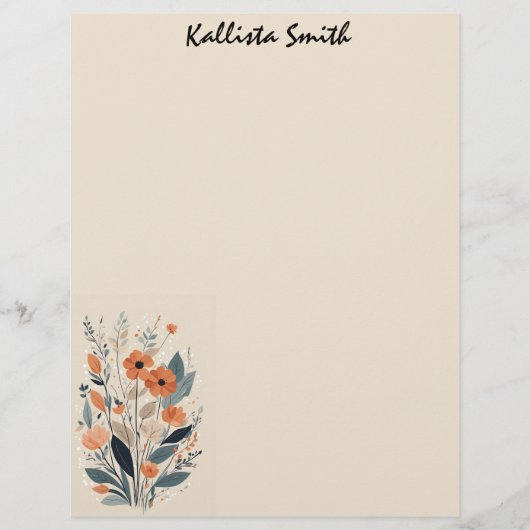 Abstracte Boho Floral Raw Sienna en zalm Briefhoofd (Voorkant)
