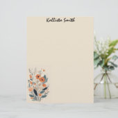 Abstracte Boho Floral Raw Sienna en zalm Briefhoofd (Staand voorkant)