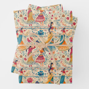 Abstracte Bollywood dansers Inpakpapier Vel