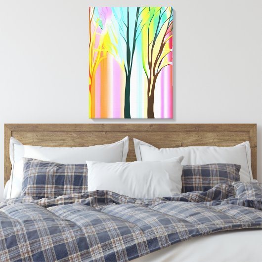Abstracte Bomen in Veelkleurige Pastels Canvas Afdruk (Insitu (Slaapkamer))