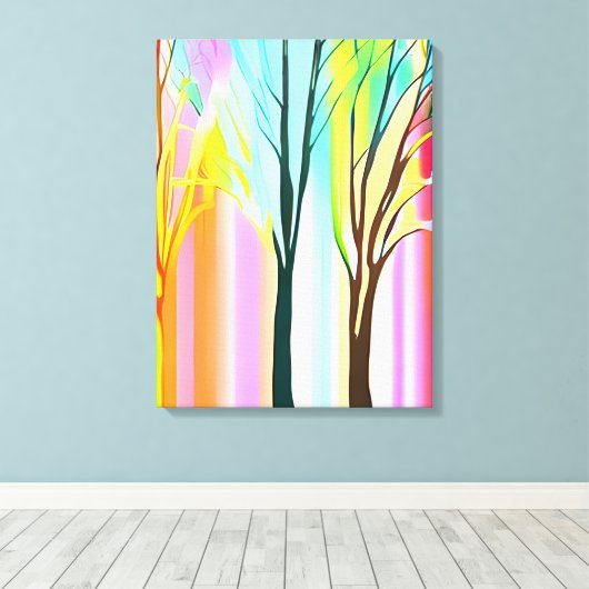Abstracte Bomen in Veelkleurige Pastels Canvas Afdruk (Insitu (Houten vloer))