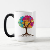 Abstracte boom met wortels en kleurrijke bladeren. magische mok (Links)