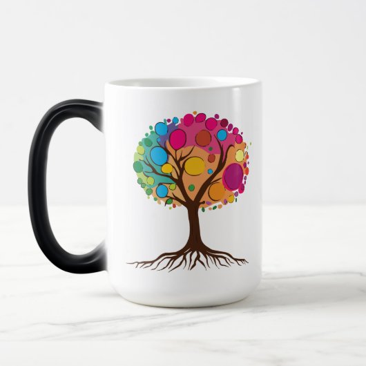Abstracte boom met wortels en kleurrijke bladeren. magische mok (Links)